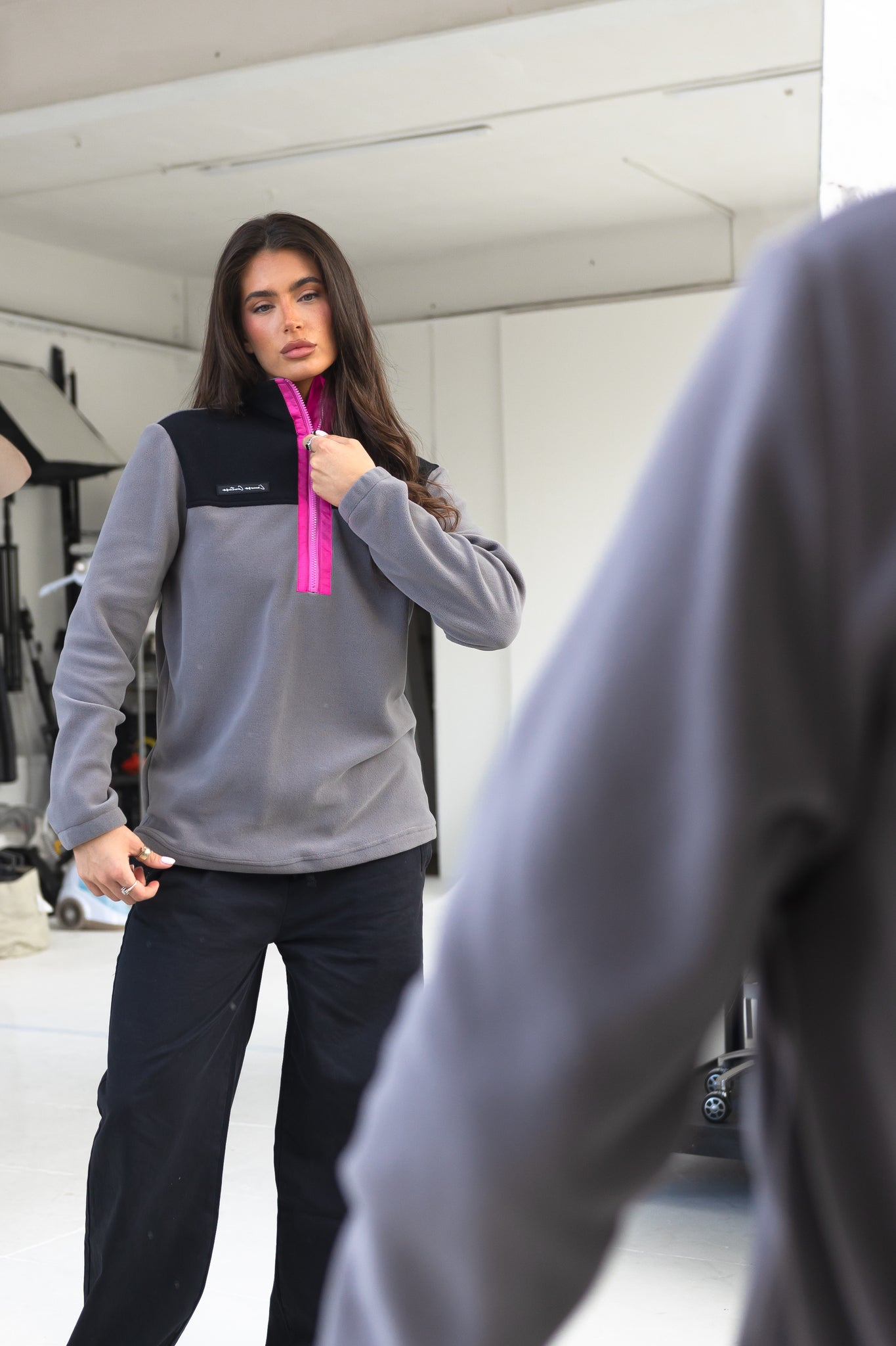 Freyja 1/2 Zip Fleece Black / Charcoal / Pink